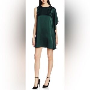 French Connection Green Sasha Satin Asymmetrical Shift Party Dress 2 EUC